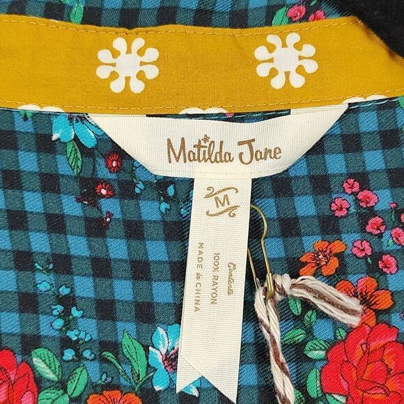 Matilda Jane Women's Fa La La Dress Gingham Floral Button Front Shirtdress NWT - Picture 3 of 15